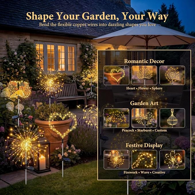 Solar Firework Lights, 6 Pack 120 LEDs 8 Lighting Modes Twinkle Solar Garden - Image 4