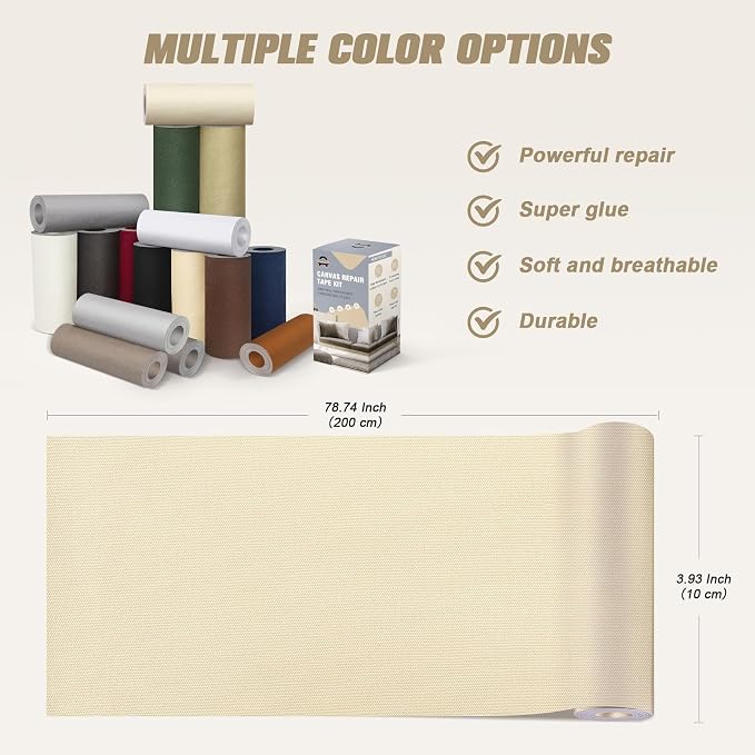 OAZ 4 x 79 inch Canvas Repair Patches Canvas Fabric Patch Self-Adhesive Canvas - Image 3