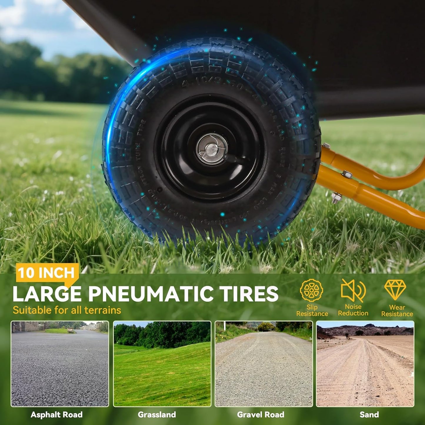 Folding Dual-Wheel Wheelbarrow,Heavy-Duty 330 LB Garden cart,10-inch Air-Filled Tires,Home Garden Yard Utility for Outdoor Lawn Yard Farm Ranch(Black)