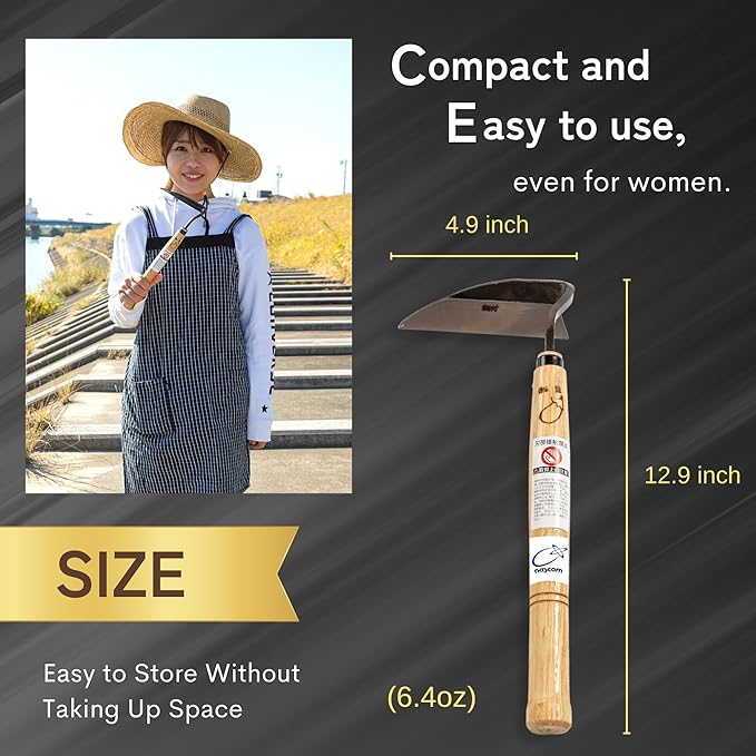 Premium Japanese Weeding Sickle Hand Hoe for Gardening - Ideal for Planting, Plowing, Digging & More - Durable, Ergonomic Design, and Sharp Blade for Effortless Work