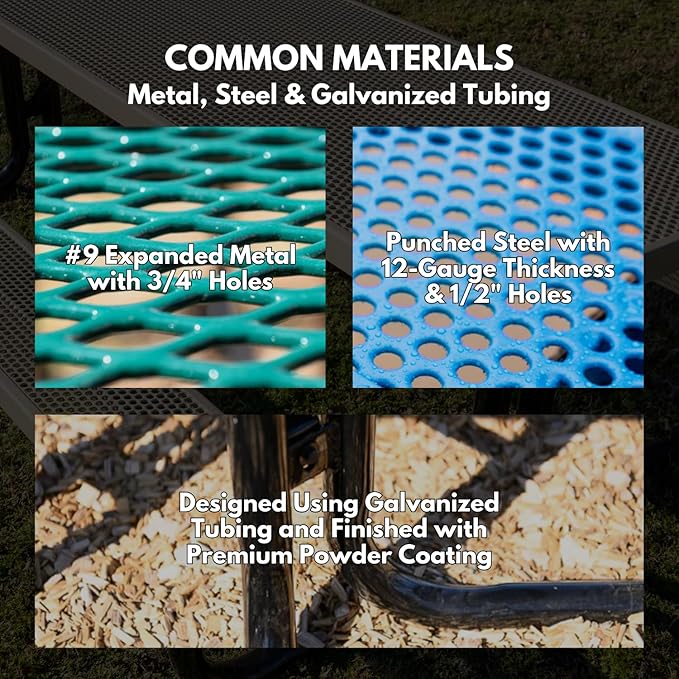 Coated Outdoor Furniture Heavy-Duty Portable Outdoor Picnic Table, Thermoplastic Coated Expanded Metal Commercial-Grade Patio Dining Furniture Made in America (8ft Rectangular, Textured Black)