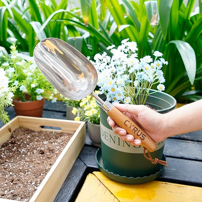 CYRUS Garden Trowel, 13" Stainless Steel Garden Shovel, Compact Garden Spade for Garden Plant Transplanting, Digging and Weeding