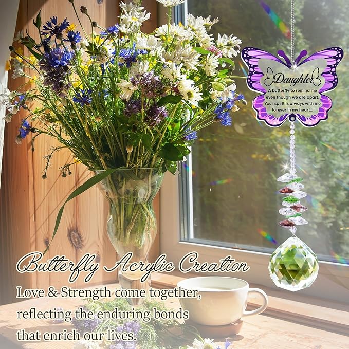 Sympathy Gifts for Loss of Daughter, Daughter Memorial Crystal Suncatcher Butterfly Rainbow Maker, Memorial Gifts for Loss of Daughter, in Memory of Daughter, Bereavement Gifts for Loss of Daughter