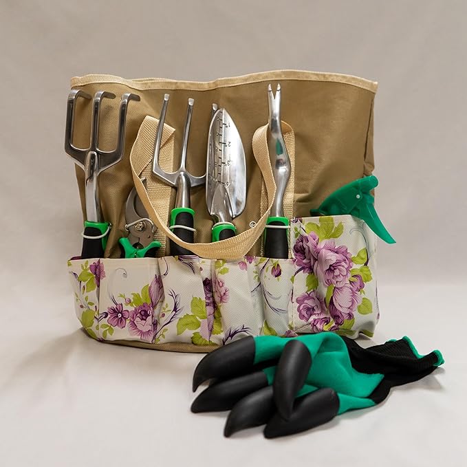 Garden Tool Set, Heavy Duty Aluminum Gardening Tools, Ergonomic Non-Slip Hand Tools for Women Men, Included Succulent Tools Set, Storage Tote Bag, Gifts for Garden Lovers