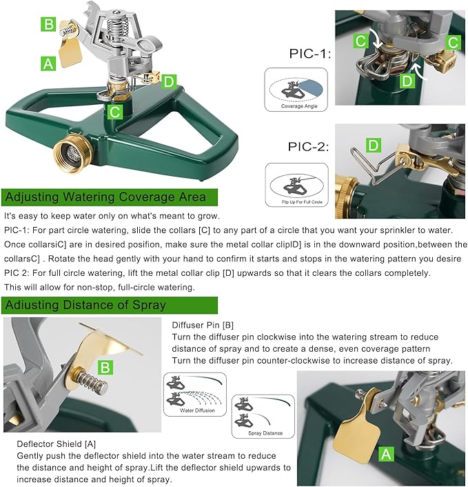 WEMADE Heavy Duty Metal Pulsating Sprinklers for Yard - 360 Degree Roating Automatic Water Sprinkler for Lawn with Metal Base, Impact Sprinklers for Large Area Covers Up to 85‘ Diameter