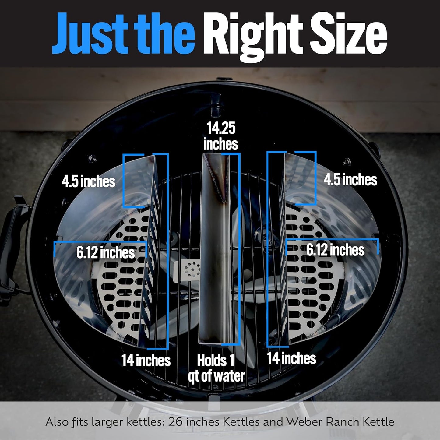 SnS Grills Slow ‘N Sear Charcoal Fire Baskets with Water Pan - Large Capacity Heavy Duty Stainless Steel Outdoor Grill Basket, Kettle Grill Accessory - Compatible with Weber and other Kettles