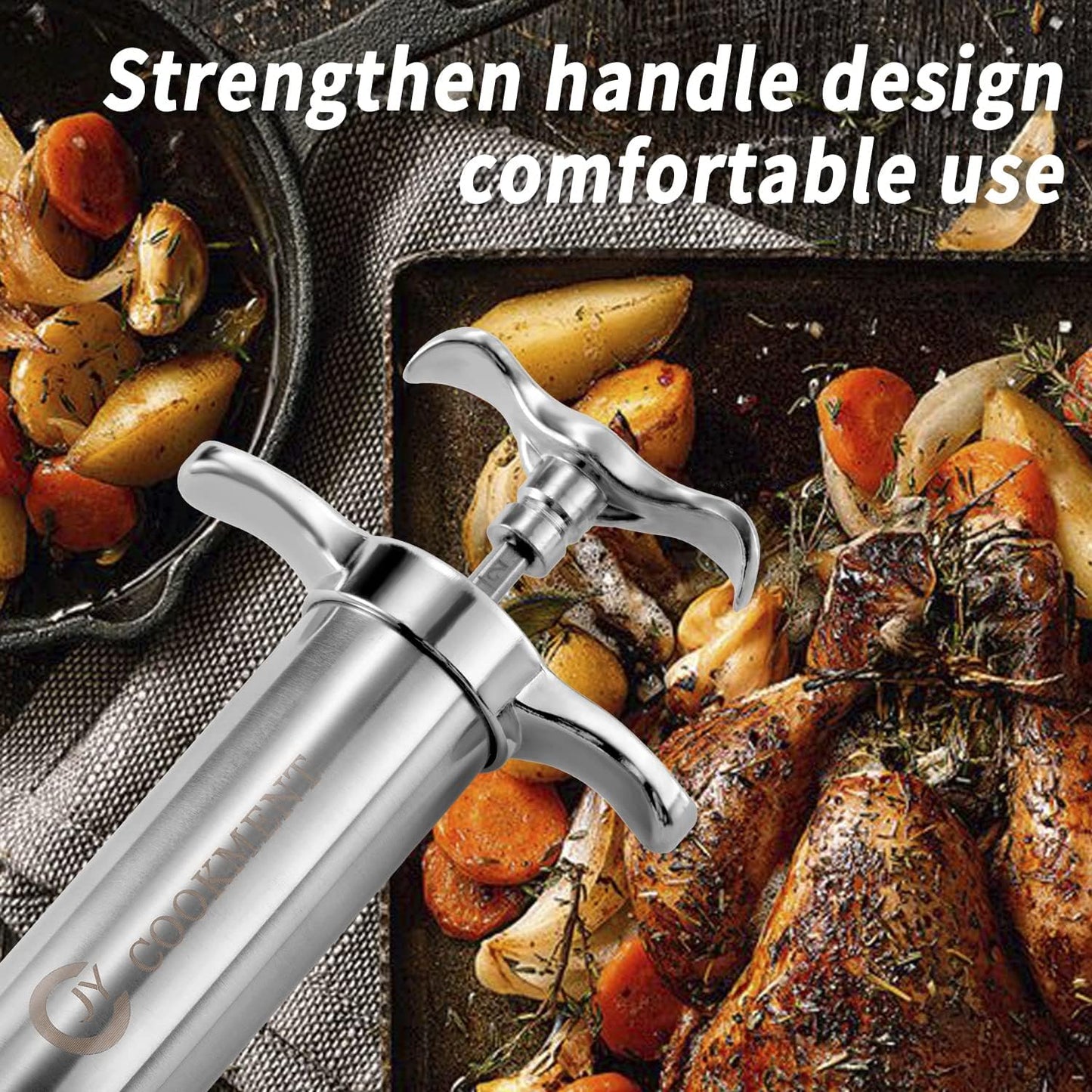 JY COOKMENT Meat Injector Syringe - Flavor Injector with 3 Stainless Steel Professional Needles;2pcs Cleaning Brush for BBQ Grill Smoker 2-oz Large Capacity Barrel