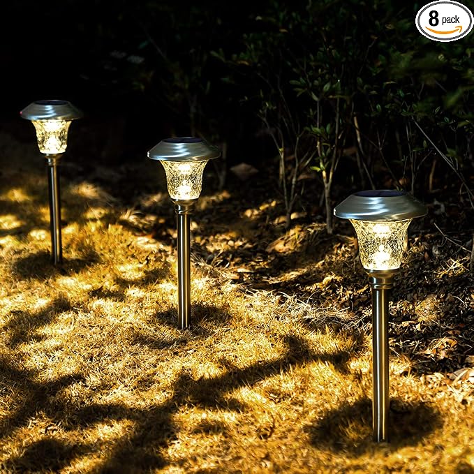 GIGALUMI 8 Pack Solar Pathway Lights, Solar Garden Lights Outdoor Warm White by GIGALUMI
