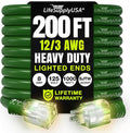 200ft Outdoor/Indoor Extension Cord 12/3 Gauge Extra Heavy Duty 3 Prong SJTW by LifeSupplyUSA