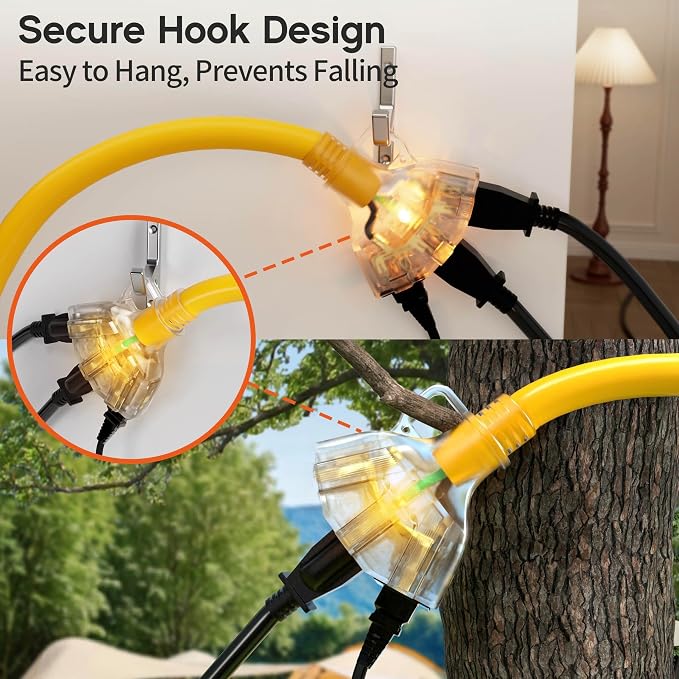 50 ft 12 Gauge Heavy Duty 3 Outlet Extension Cord Splitter - Image 4