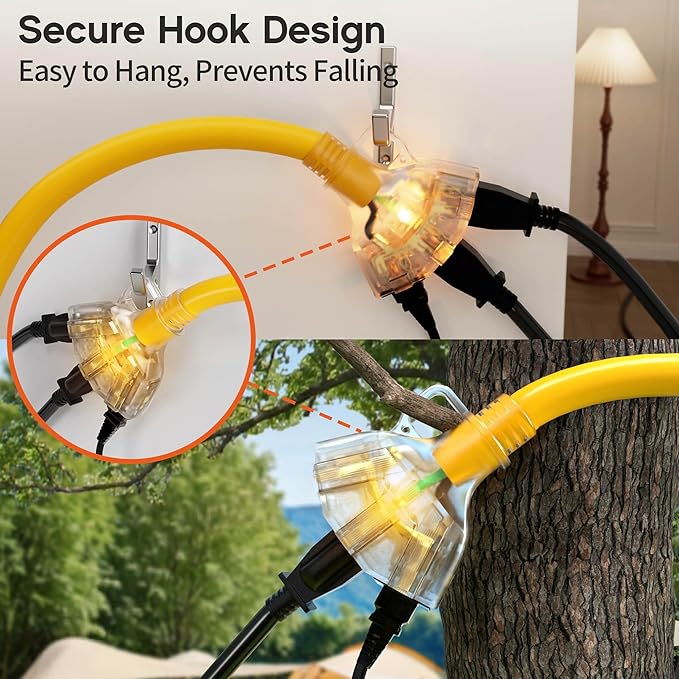 50 ft 10 Gauge Heavy Duty 3 Outlet Extension Cord Splitter - Image 4