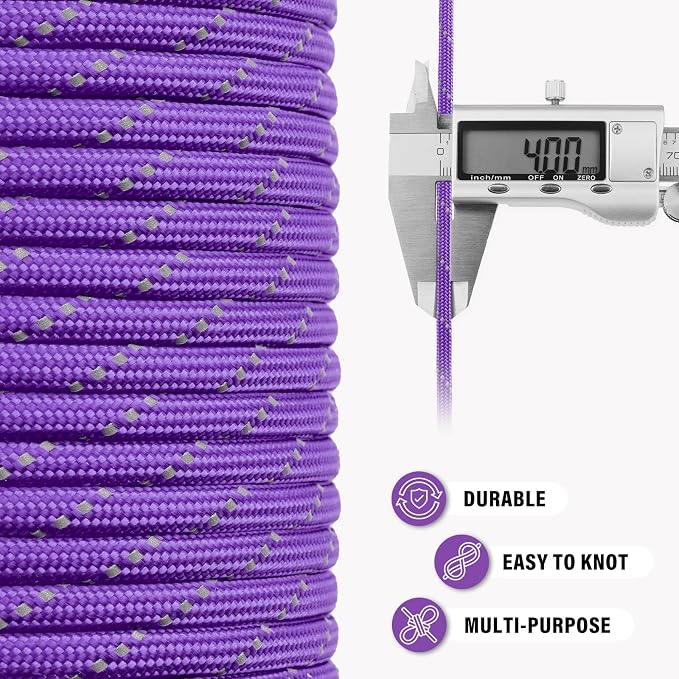 Reflective Paracord Rope 750 lb - 200ft 5/32" Parachute Cord 4MM 12-Strand para - Image 6