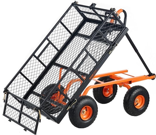 VEVOR 400lbs Steel Garden Dump Cart, Heavy Duty Garden Wagon Yard Dump Wagon with Removable Sides, Convert to Flatbed, Utility Liner, 10in All Terrain Wheels