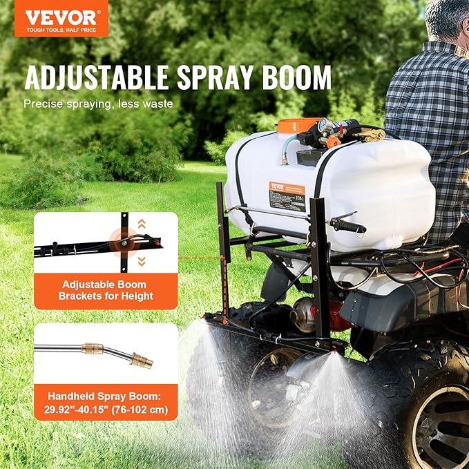 VEVOR ATV Spot Sprayer, 15.9 Gal/60L ATV/UTV Broadcast With Nozzle Boom, 12 V Pump With Water Tank, 1.9 GPM Flow Rate, Adjustable 0-72 PSI, 20FT Hose, Weed Sprayer for Garden, Farm