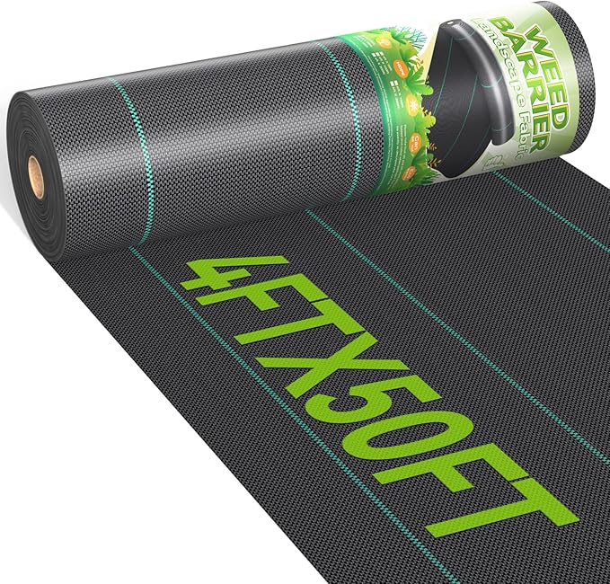 4ftx50ft Weed Barrier Landscape 3.2oz Fabric Heavy Duty, Woven Weed Control Cloth, Woven Geotextile Fabric for Underlayment, Gardening Ground, Commercial Driveway Weed Block Cover Mat