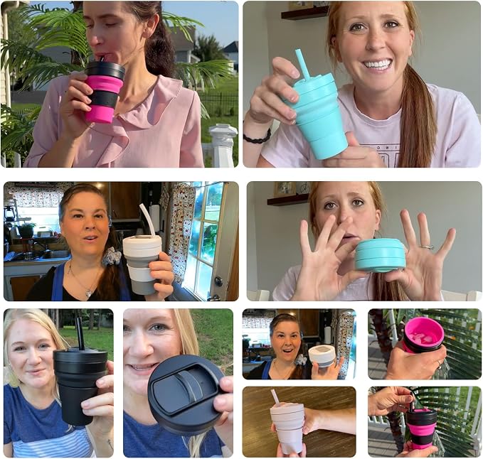 12 Oz Silicone Collapsible Travel Cup, Portable Silicone Water Bottle - Image 2