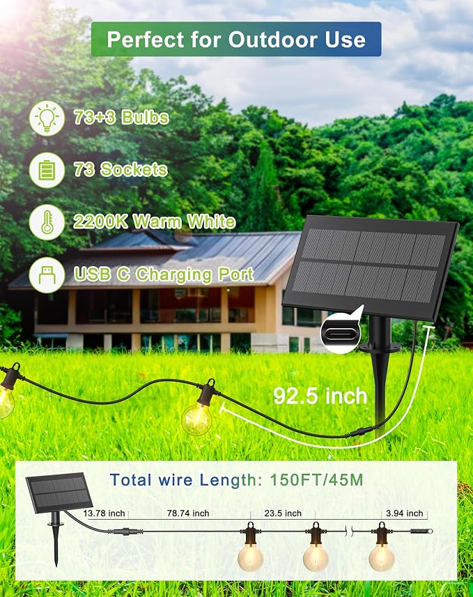 Zuske Solar String Lights Outdoor Waterproof 150FT - Image 6