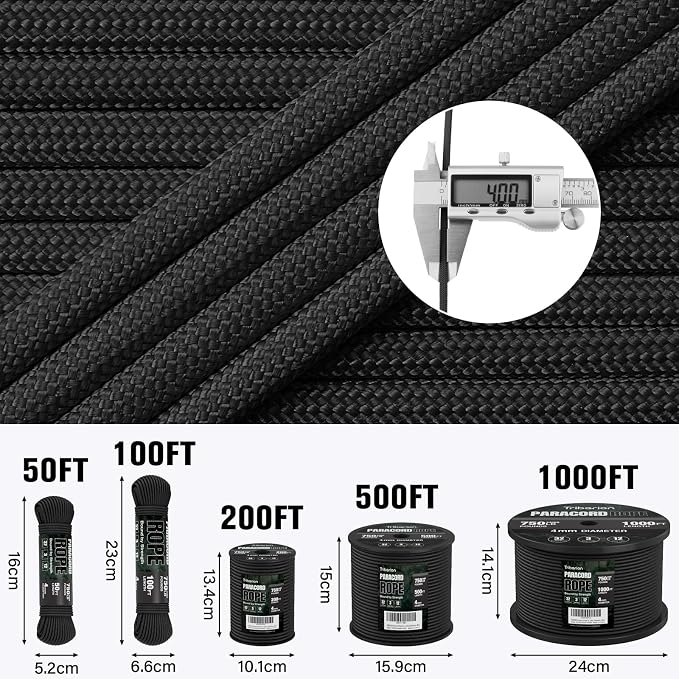 Paracord Rope 750 lb - 200ft 5/32" Parachute Cord 4MM 12-Strand para Cord - - Image 5