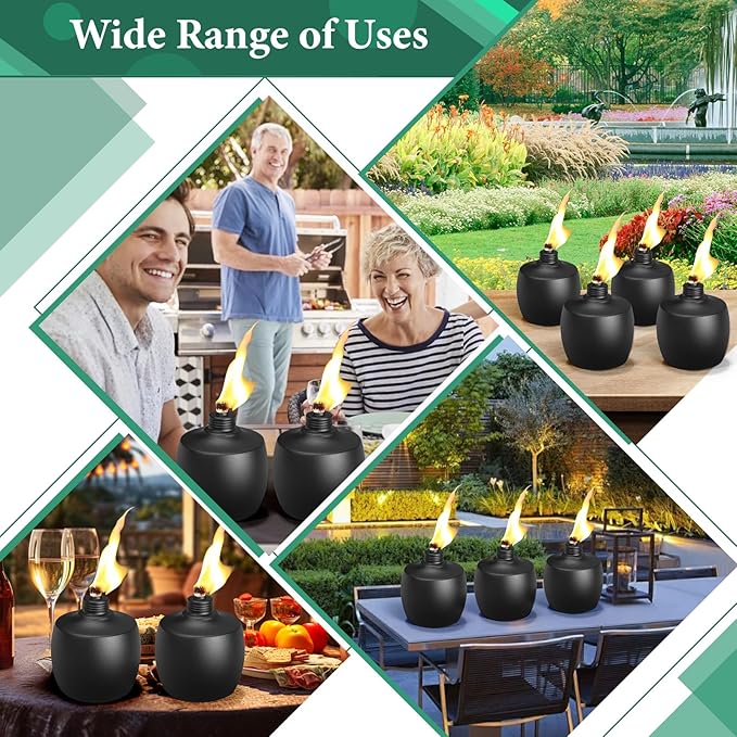 6-Pack Citronella Tabletop Torches, MQKIWAO 21 oz Table Top Torches for Outdoor, Metal Oil Burner Candles, Garden Torches with Fiberglass Wick for Yard, Patio, Deck, Garden, Party, Landscape