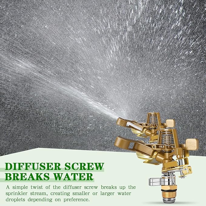 Ferraycle 12 Pieces 1/2 Inch Brass Impact Sprinkler Head with Nozzles Heavy Duty Adjustable 0-360 Degrees Impulse Sprinkler Head Lawn Watering for Yard Irrigation