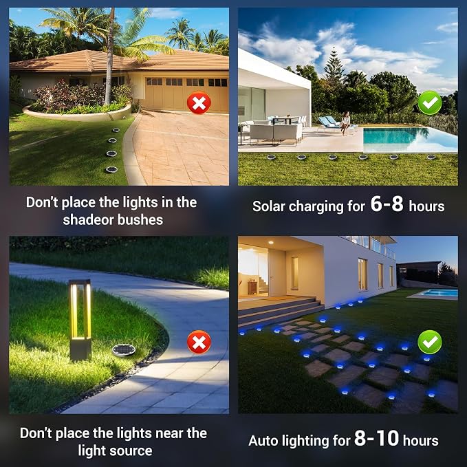 Peasur Mini Solar Ground Lights Outdoor, 8 Pack Flat Solar Powered Disc Lights - Image 7