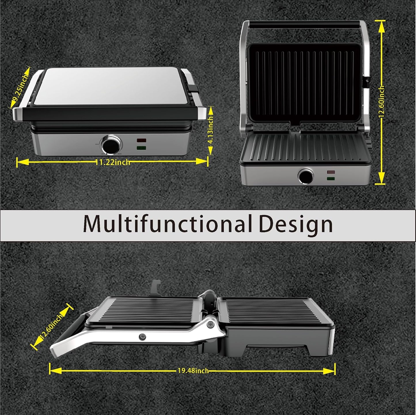 Panini Press, Electric Sandwich Press Grill, Open 180 Degrees, Electric Grill Indoor, Perfect for Grilling Sandwich, Steak, Burger, Adjustable Temperature Control, Non Stick Coating