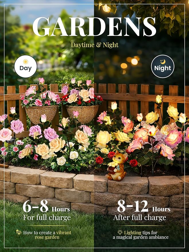 GIGALUMI Solar Lights Outdoor for Garden Decor, 6 Pack Solar Flower Lights - Image 4