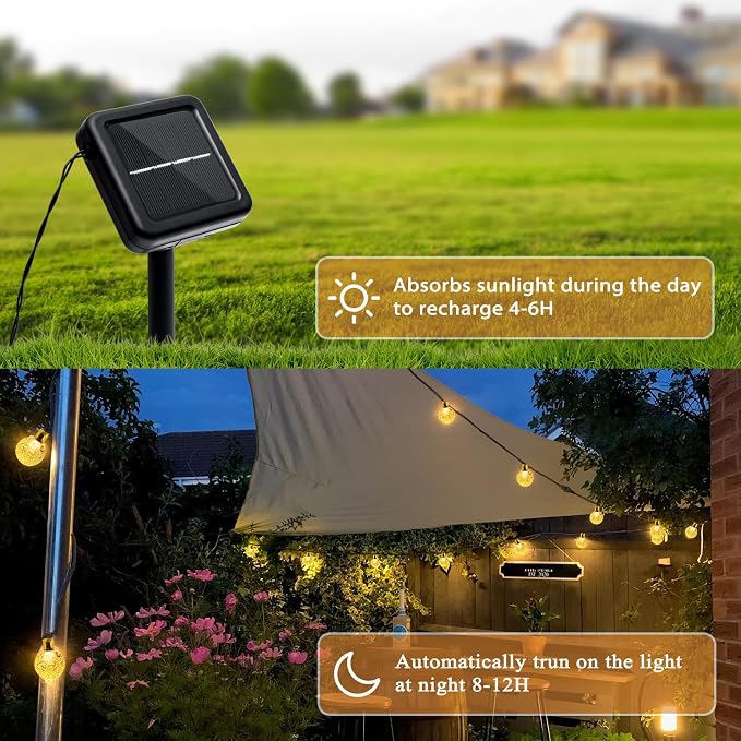 Outdoor Solar String Lights, 2x46FT 66LED 8Modes Crystal Solar Powered - Image 5