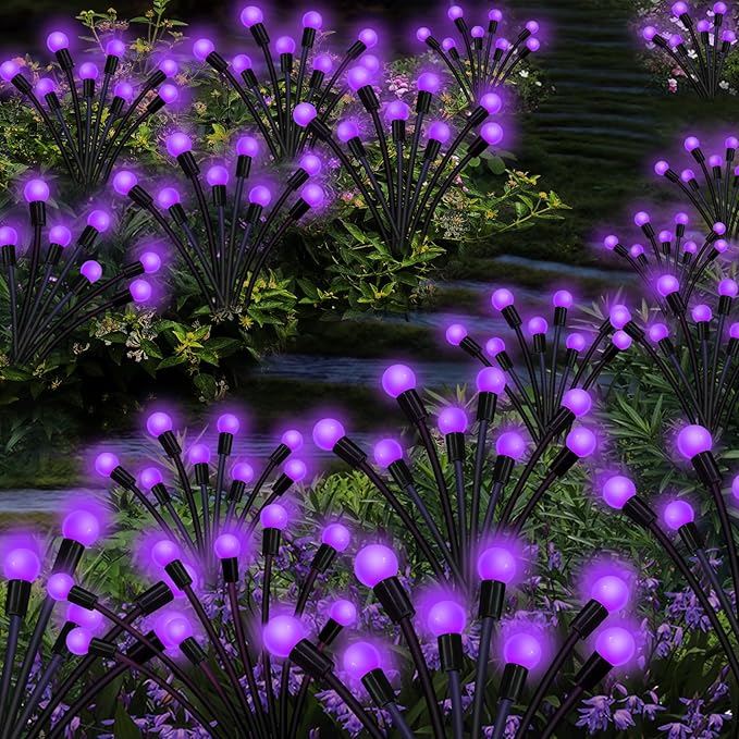 Solar Garden Lights Outdoor, 2 Pack 16 LED Solar Purple Firefly Lights - Image 4