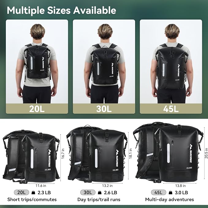 MARCHWAY Roll Top Waterproof Backpack, Floating Dry Bag 20L/30L/45L - Image 5