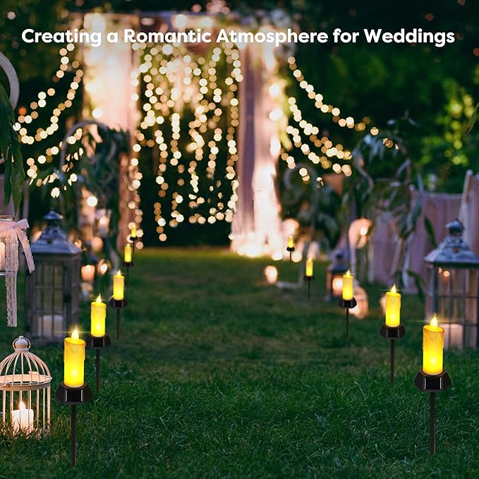BlcTec Solar Candles Outdoor Waterproof, Flickering Candles with IP65 High Rating Waterproof, Suitable for Outdoor Lawn, Yard, Pathway, Wedding, Camping, Holiday Decorations, 4 PCS