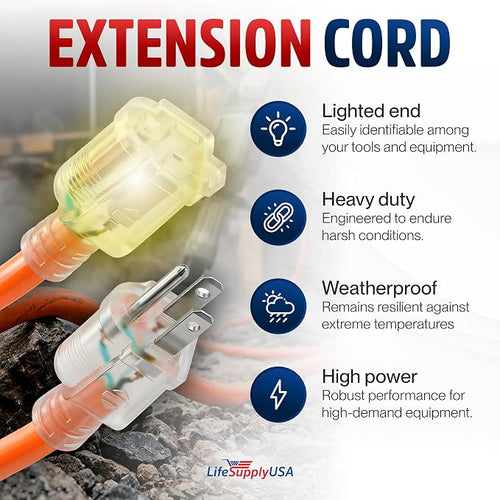 100ft Outdoor/Indoor Extension Cord 14/3 Gauge Heavy Duty 3 Prong SJTW - Image 2