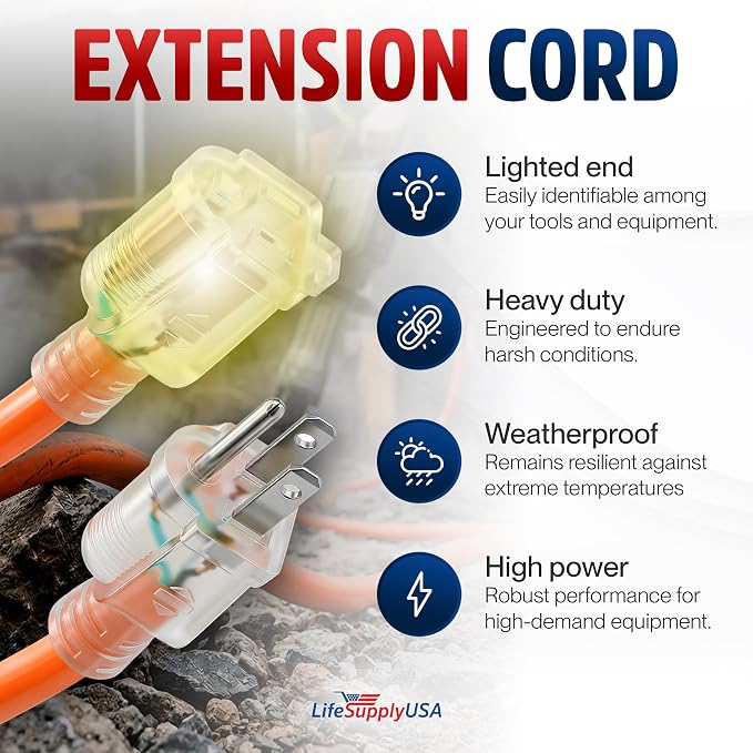 75ft Outdoor/Indoor Extension Cord 14/3 Gauge Heavy Duty 3 Prong SJTW, - Image 2
