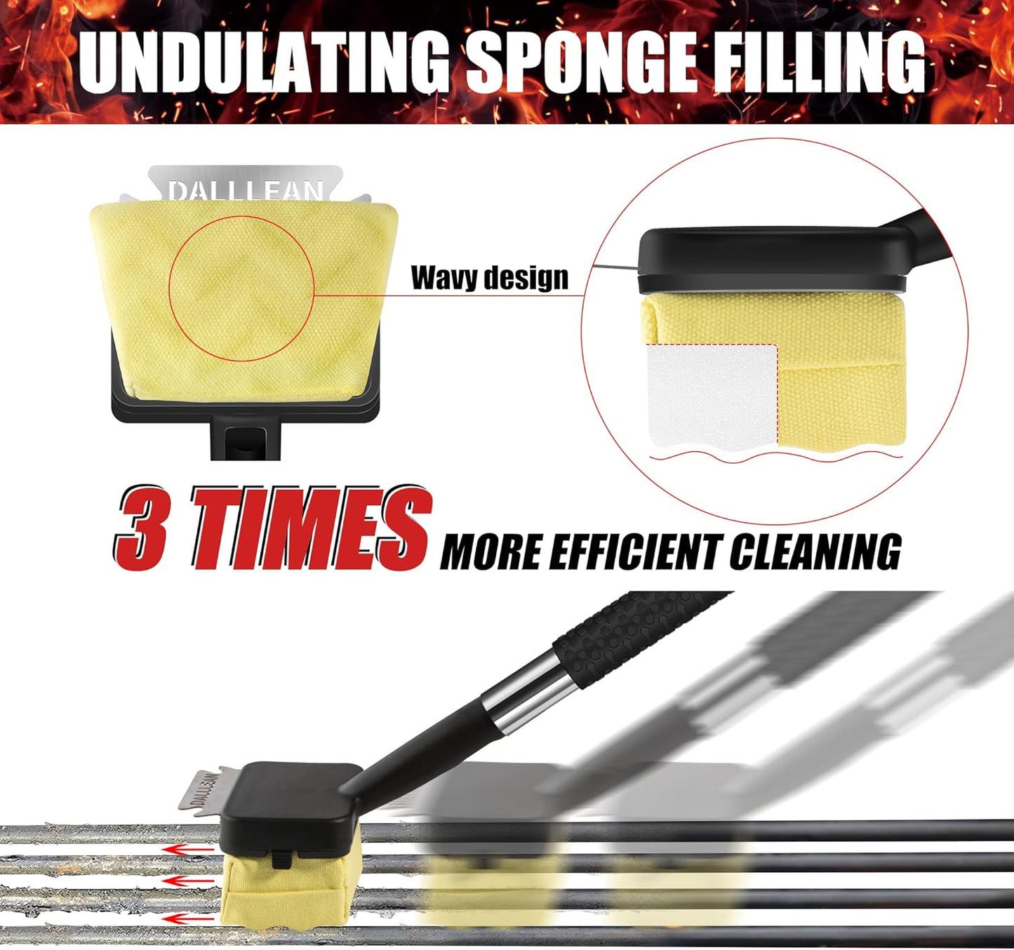 BBQ Grill Brush Bristle Free for Outdoor Grill, Replaceable Head Cleaning Brush, Steam Grate Cleaner, BBQ Cleaning Brush, Scraper for Grill Grates, Safe Barbecue Grill Brush