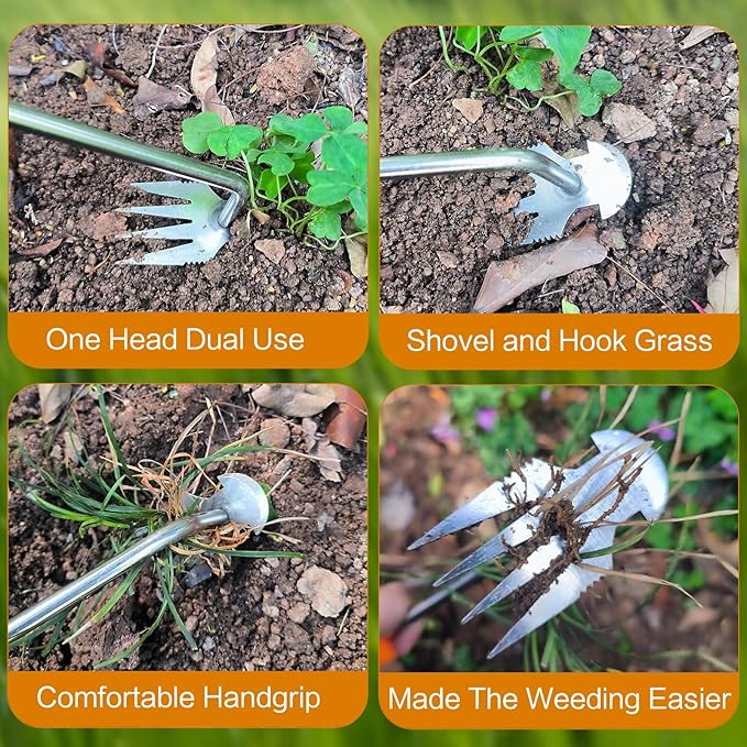 Weeding Artifact Uprooting Garden Weeding Tool, Upgraded Weed Removal Tool, Stainless Steel/Manganese Steel Weed Puller Manual Weeders for Home Gardening Yard Farmland (13in Stainless Steel Rubber)