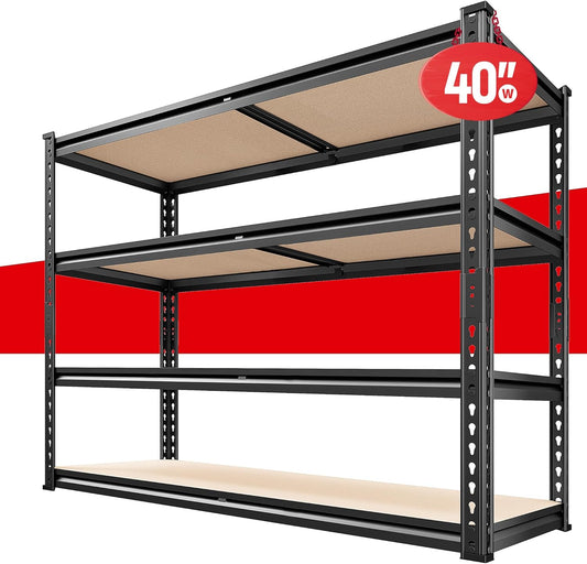 REIBII 40" W Garage Shelving 2000LBS Storage Shelves Adjustable Metal Shelving Heavy Duty 4 Tier Garage Shelves 60" H Metal Shelves for Closet Pantry Kitchen Warehouse 40" W × 20''D × 60''H