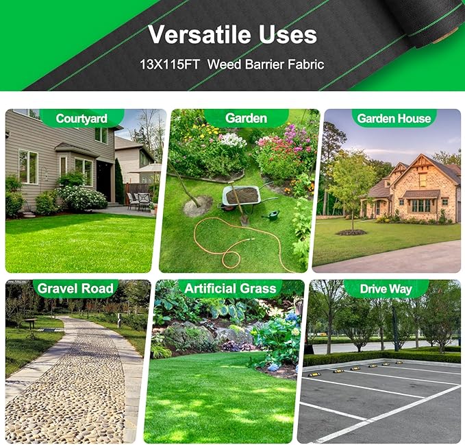 Weed Barrier Fabric for Weed Control – 13FT x 115FT with Staples, Heavy-Duty Landscape Fabric, Driveway Fabric 3.5OZ for Garden, Gravel, Pathways, Erosion Control, Construction, and Outdoor Projects