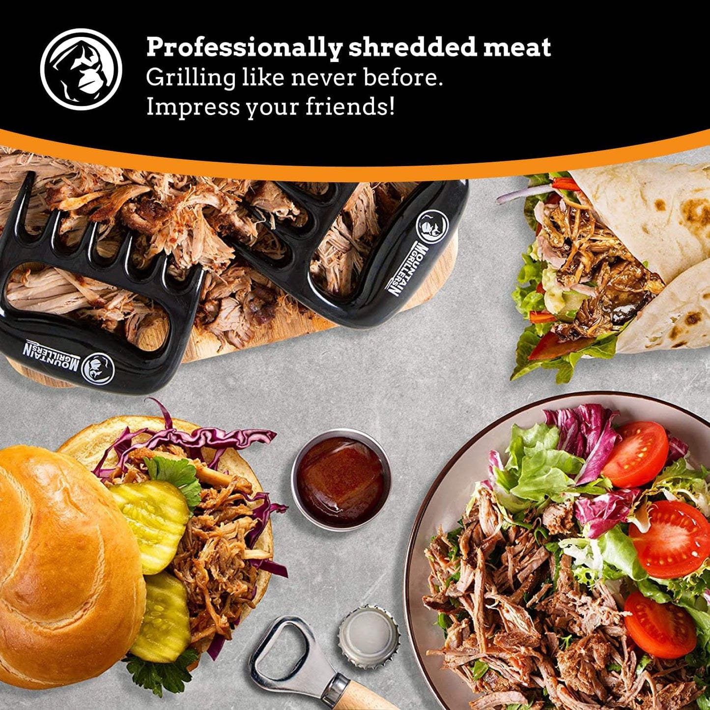 Mountain Grillers Meat Claws - Pulled Pork Claws and Meat Shredder - Grilling Claws BBQ Tools for Meat Shredding - Meat Pulling Claws for Barbecue, Smoker, and Grill Bear Claws - Pack of 2, Black