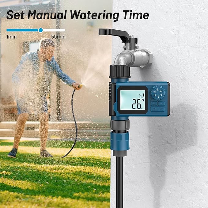 Sprinkler Timer, Hoses Timer for Watering, Outdoor Irrigation Timers, Water Scheduling Device for Tube Programmable with Auto/Manual/Rain-Delay System, Water Hoses Timers for Yard, Lawn, Pool(Blue)