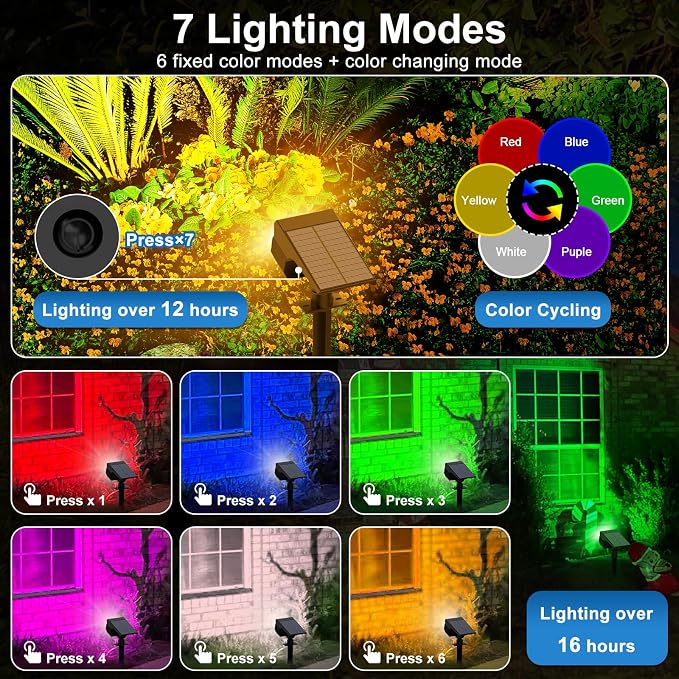 Tadyreal Solar Color Changing Spot Lights Outdoor Waterproof Colored RGB Solar - Image 3