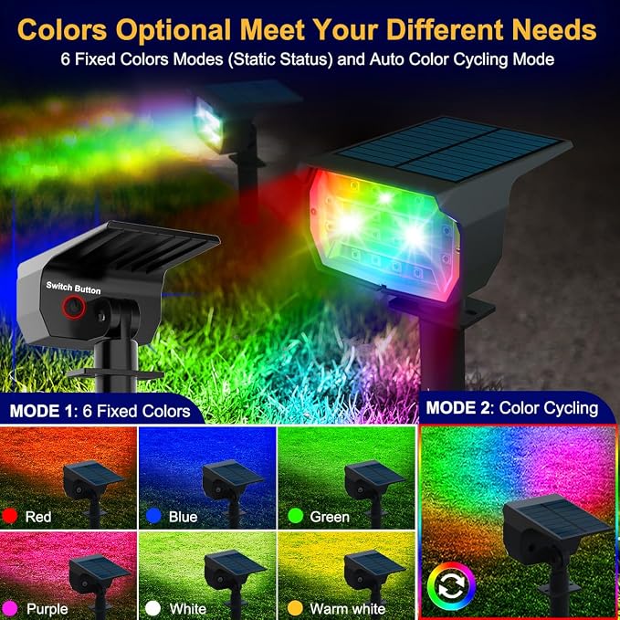 nipify 4 Pack Solar Spot Lights Outdoor Color Changing, 7 Modes Halloween RGB - Image 2