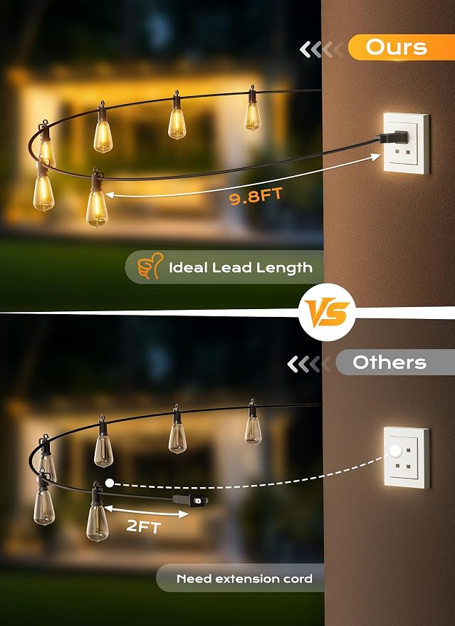Brightown Outdoor String Lights Patio Lights, 100FT ST38 Shatterproof Dimmable - Image 8