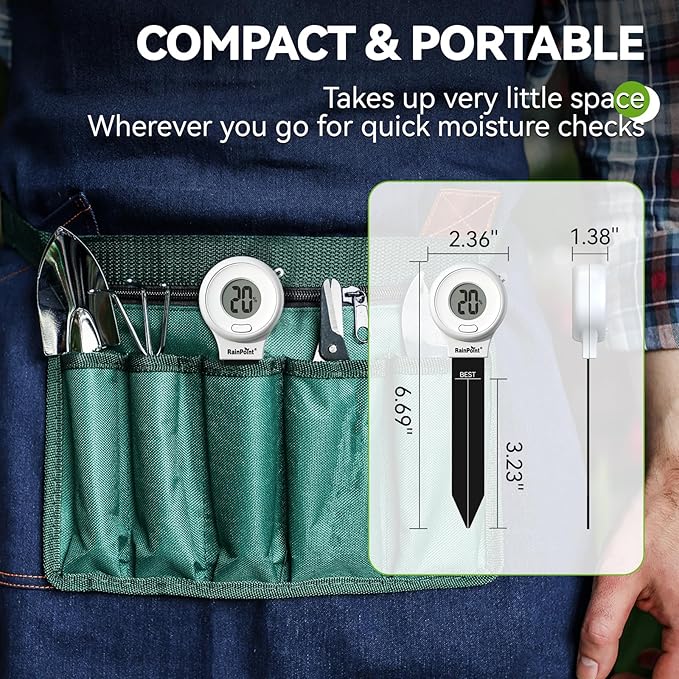 RAINPOINT Digital Compact Soil Moisture Meter for Indoor/Outdoor Plants, Soil Probe Hygrometer Sensor Tester Sets for Garden Lawn Farm, Easy Operation House Pot Plants Moisture Detector- 3 pcs