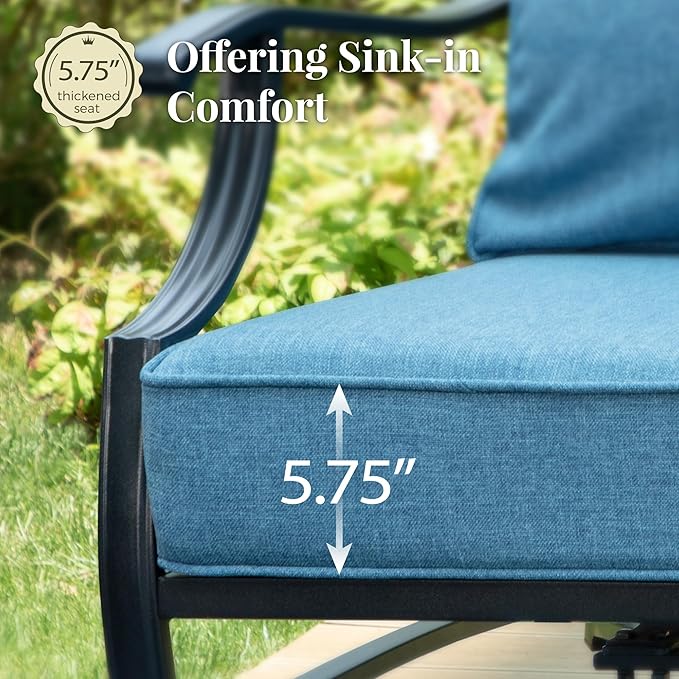 Patio Furniture Set with Fire Pit Table, 5 Pcs Metal Outdoor Conversation Set, 4 Single Chairs with 5.75" Extra Thick Cushion and 28" Fire Pit Table for Backyard Deck, Navy Blue