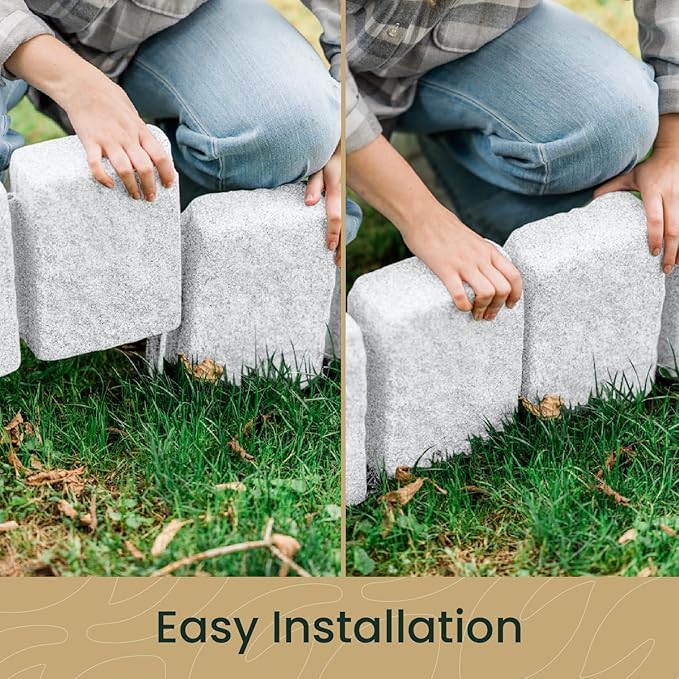 Beuta Landscape Edging | Garden Edging Border | Faux Stone Block XL for Lawn Edging, Flower Beds & Yard Edging – 10 Pack | Each Section Has 6 Blocks 48" L x 4" W x 9.5" H | 30 Spikes | Limewash