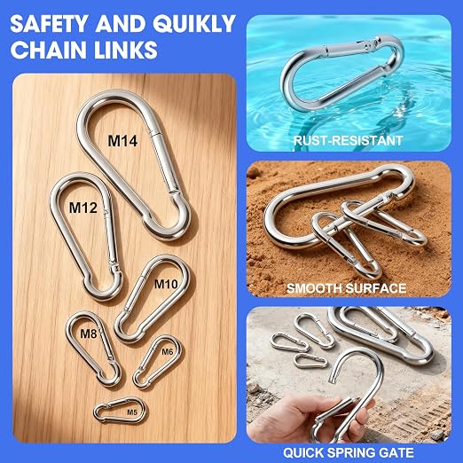 100Pack Heavy Duty Carabiner Clips, M8 5/16" Spring Snap Hooks 3Inch - Image 4