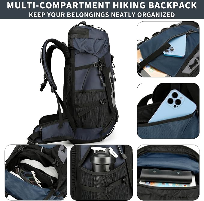 75L Hiking Backpack with Rain Cover Waterproof Camping Backpack Shoes Warehouse - Image 5