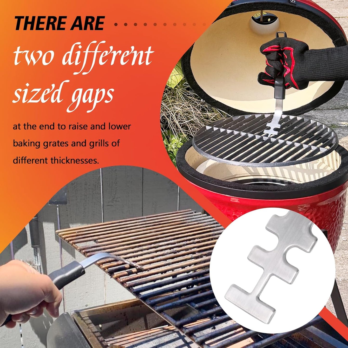 Grill Grate Lifter Stainless Steel Cooking Grate Lifters for Green Egg Parts, Grate Lifter Tool for Charcoal & Gas & Smoke Grills, Green Egg Tools, Kamado Grill, Weber Grill Accessories