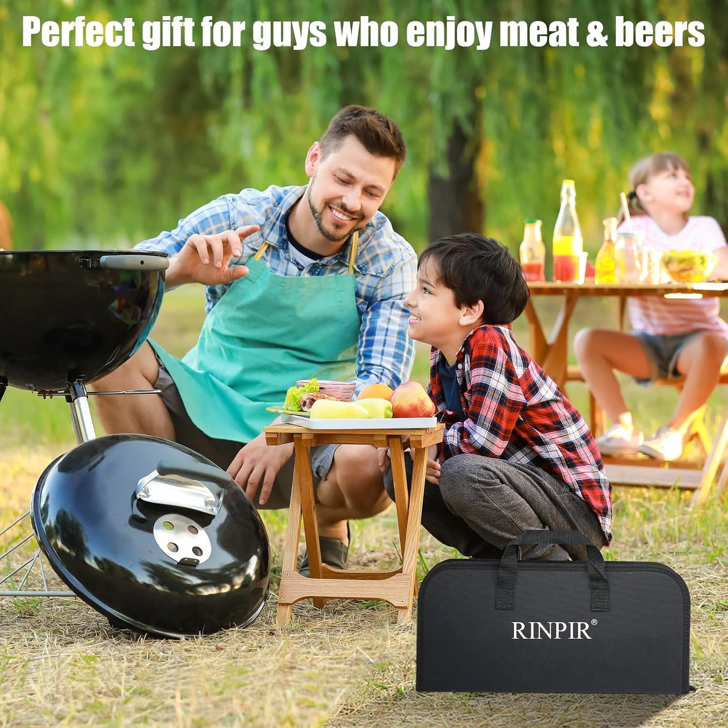 31pcs BBQ Grill Accessories Set for Men Dad, Heavy Duty Grilling Tools Gifts for Fathers Day, Stainless Steel BBQ Utensils Kit with Mats, Grill Brush in Carrying Bag Brown