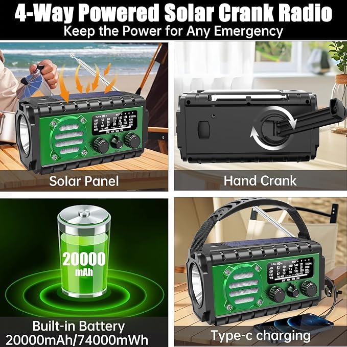 Aivica 20000mah Emergency Radio, SW/NOAA/AM/FM Weather Radio, Solar Powered - Image 6